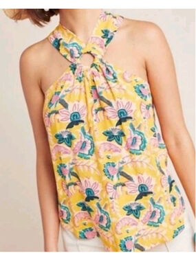 Maeve Yellow Floral Halter Tank with Ring Neck